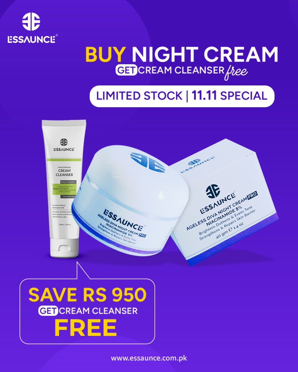 Night Care Combo ( Buy Night Cream Get Cream Cleanser Free )